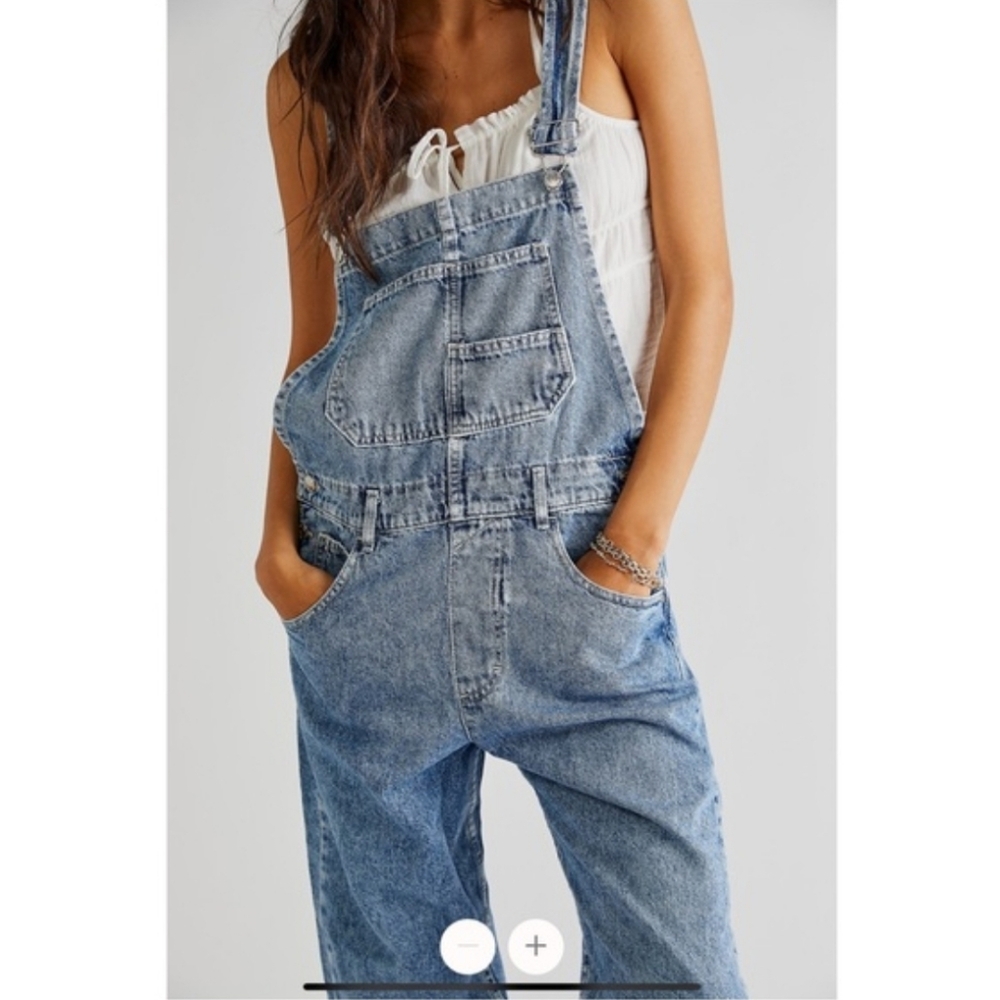 Free People Light Blue Denim Overalls Straight Leg - Picture 6 of 11